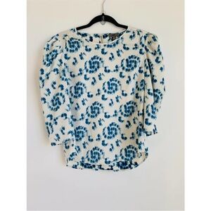 Point Sur J Crew Ikat Watercolor Top Blue Ivory